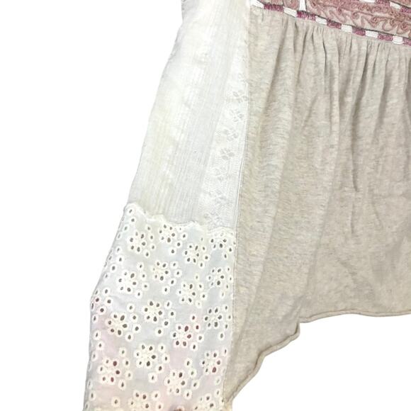 Sundance Embroidered Rope Yoke Eyelet Sleeve T-Shirts Tan Size Small - Picture 5 of 7